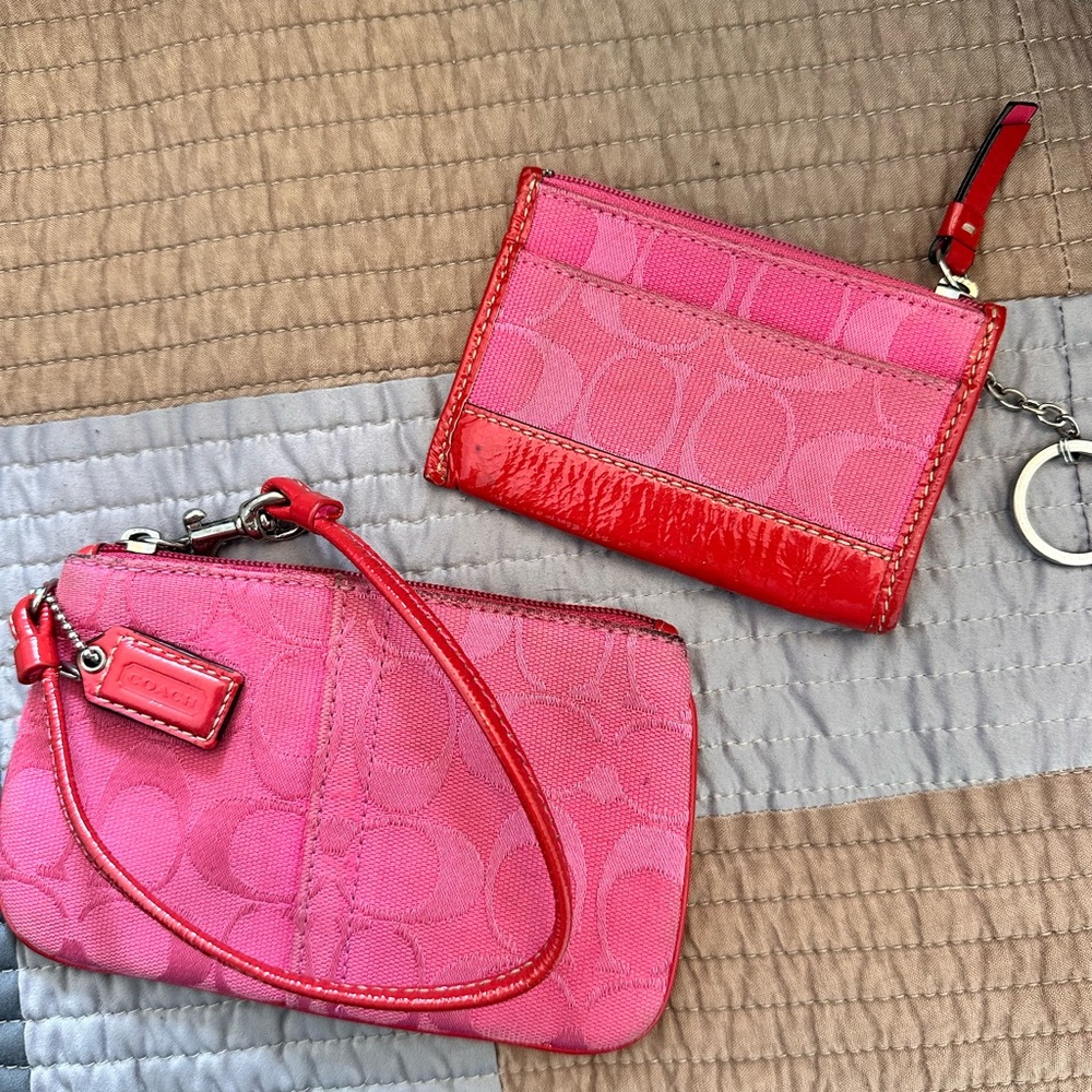 Coach Vibrant Pink and Red Wristlet Duo